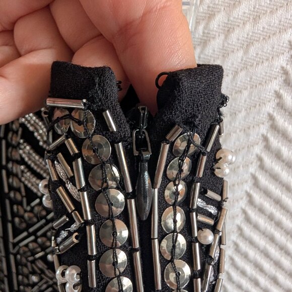 Club Monaco Embellished Black Mini Skirt Size 12 Beaded Sequined Pearl Details - Picture 10 of 12